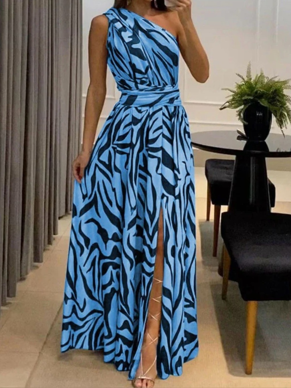 NWT EMPORIUM-ALLURE | One-Shoulder Maxi Dress w/Split & Sleeveless Design Sz M - Picture 3 of 7